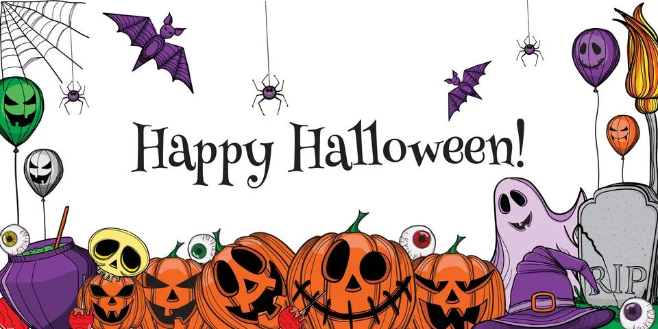 Hand drawn set of halloween elements isolated on white background. Stock Illustration