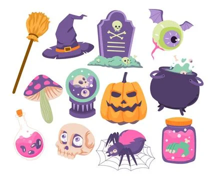 Hand drawn set of Halloween Objects Character Elements collection for hallo.. 스톡 일러스트