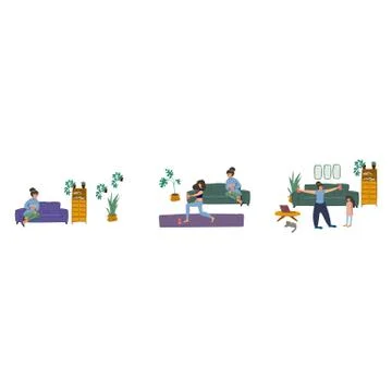 Hand-drawn set of illustrations, teach your daughter household chores. A set of Stock Illustration