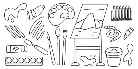 Hand-drawn set items for artist Illustration