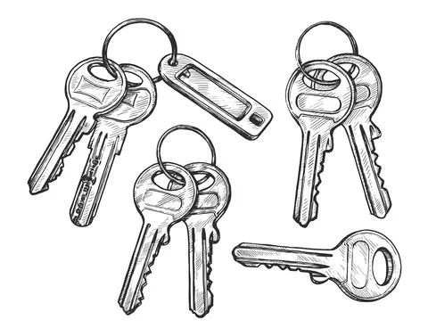 Hand drawn set keys. Sketch vector illustration Stock Illustration