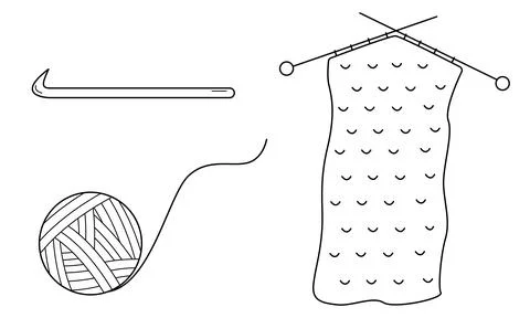 Hand drawn set of knitting items. Creative craft, hobby. Doodle scetch. Vector. Stock Illustration