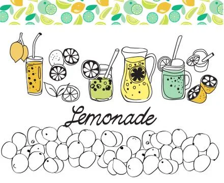 Hand drawn set of lemonade on white background. Stock Illustration