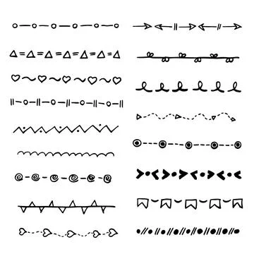Hand drawn set of line borders and frames. Vector sketch elements of design Stock Illustration