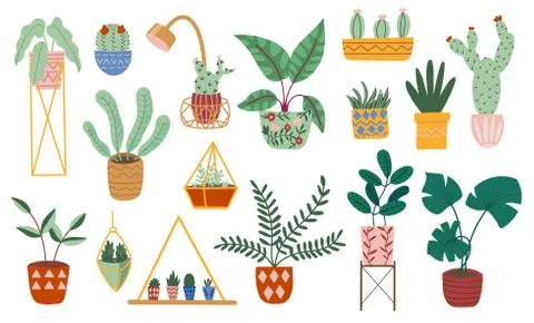 Hand drawn Set of macrame hangers for house plants Illustrazione stock