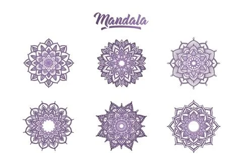 Hand drawn set of mandalas with lettering Stock Illustration