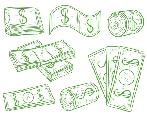 Hand drawn set money, vector illustration. Illustration