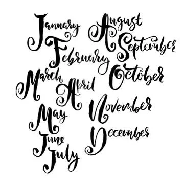 Hand drawn set of months. Modern dry brush lettering. Names of the months Stock Illustration