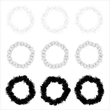 Hand drawn set of objects. Round frames in doodle style. Simple hand drawn Illustrazione stock