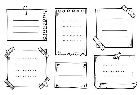 Hand drawn set of paper memo sticky. Doodle Stock Illustration