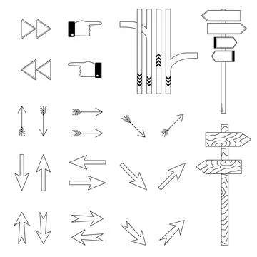 Hand drawn set of pointers to help find the way. Arrows indicating the direction Stock Illustration
