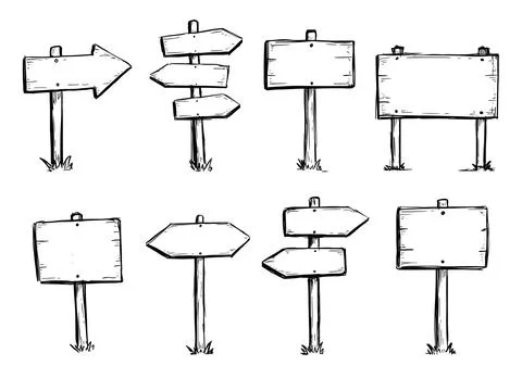 Hand drawn set of road direction sign Stock Illustration