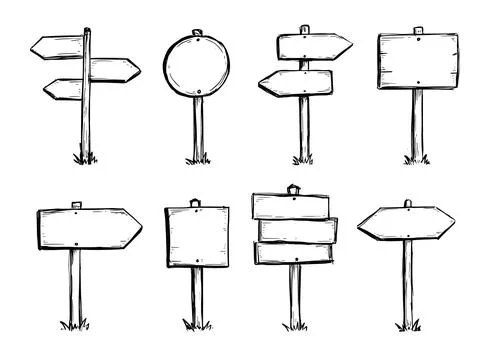 Hand drawn set of road direction sign Stock Illustration