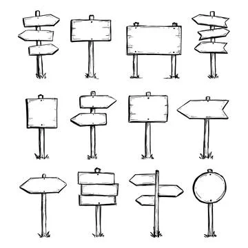 Hand drawn set of road direction sign Stock Illustration