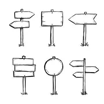 Hand drawn set of road direction sign Stock Illustration