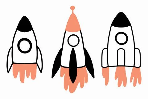 Hand-drawn set of rockets. Illustrazione stock