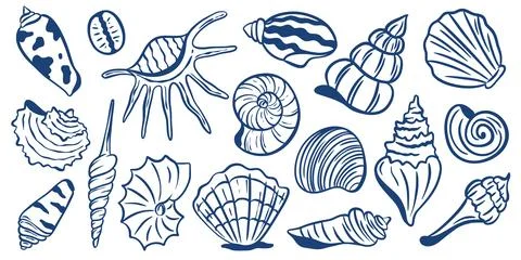 Hand drawn set of shells and mollusks in Mediterranean style Illustrazione stock
