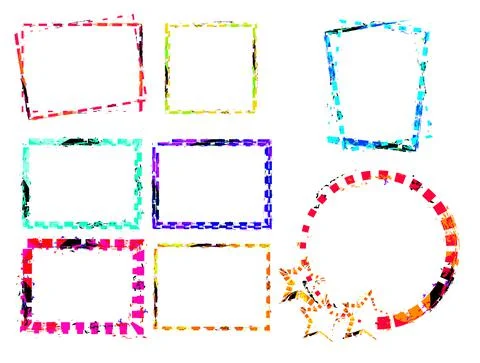 Hand drawn set of simple frame and border with different shapes heart, square イラスト素材