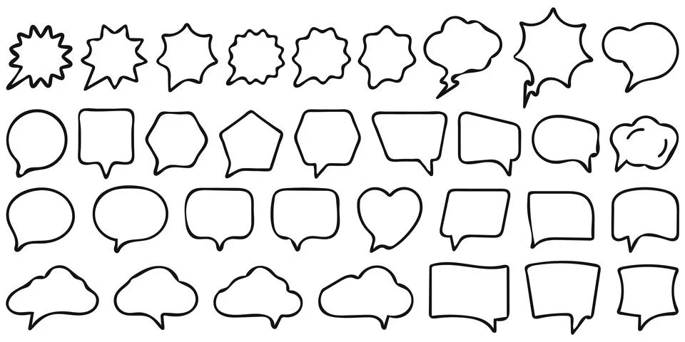 Hand drawn set of speech bubbles. Doodle set element. Vector illustration. Stock Illustration