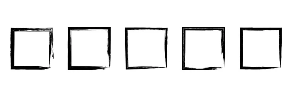 Hand-drawn set of square ink brush strokes illustrating geometric shapes. Stock Illustration