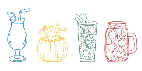 Hand-drawn set of summer refreshing drinks Illustrazione stock