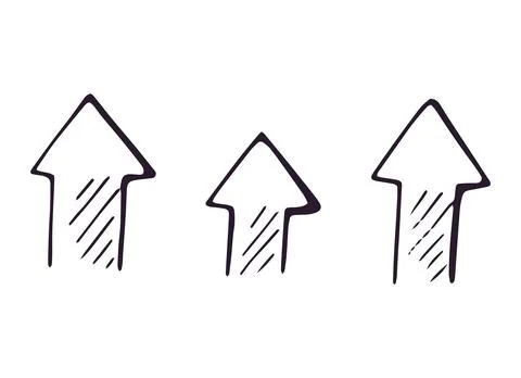 Hand drawn set of three upward arrows in doodle style on white background Stock Illustration