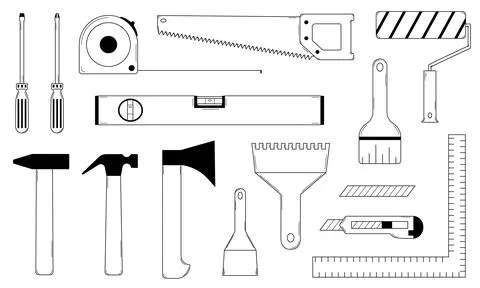 Hand drawn set of tools for home and apartment repairs. Doodle style. Vector. Stock Illustration