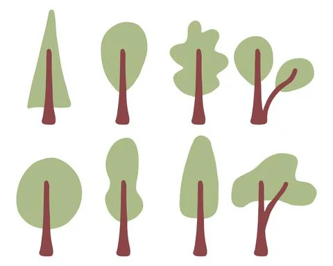 Hand-drawn set of tree icons. Stock Illustration