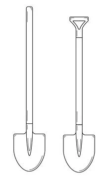 Hand drawn set of two garden shovels. Gardening tools. Outline. Sketch. Vector Stock Illustration