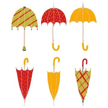 Hand-drawn set of umbrellas. Stock Illustration