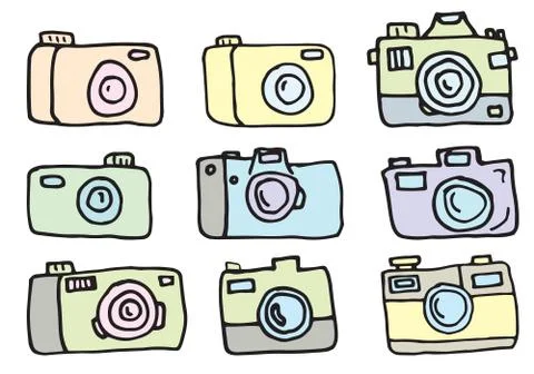 Hand Drawn Set of Vector Cameras Stock Illustration