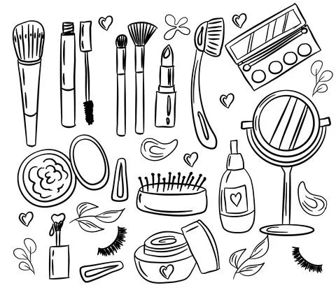 Hand-drawn set of vector cosmetics. Doodle illustration Stock Illustration
