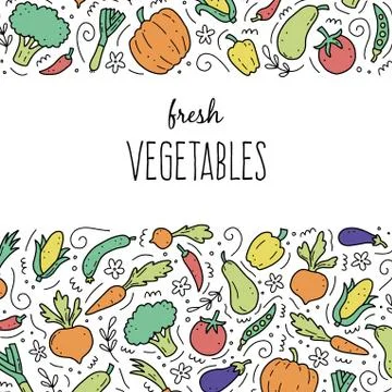 Hand drawn set of vegetables. Vector illustration of doodle skecth style. Stock Illustration