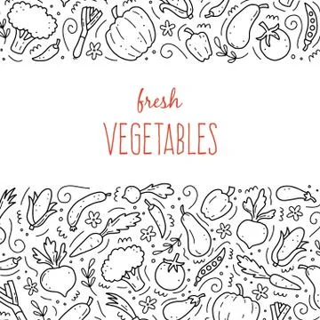 Hand drawn set of vegetables. Vector illustration of doodle skecth style. Stock Illustration