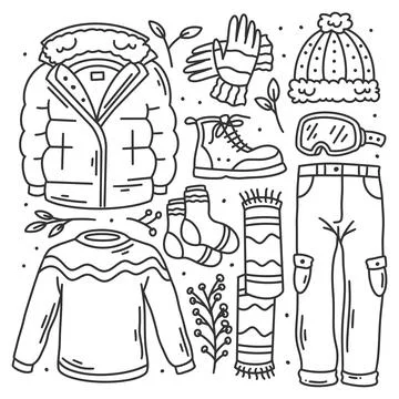 Hand drawn set of winter doodles Stock Illustration