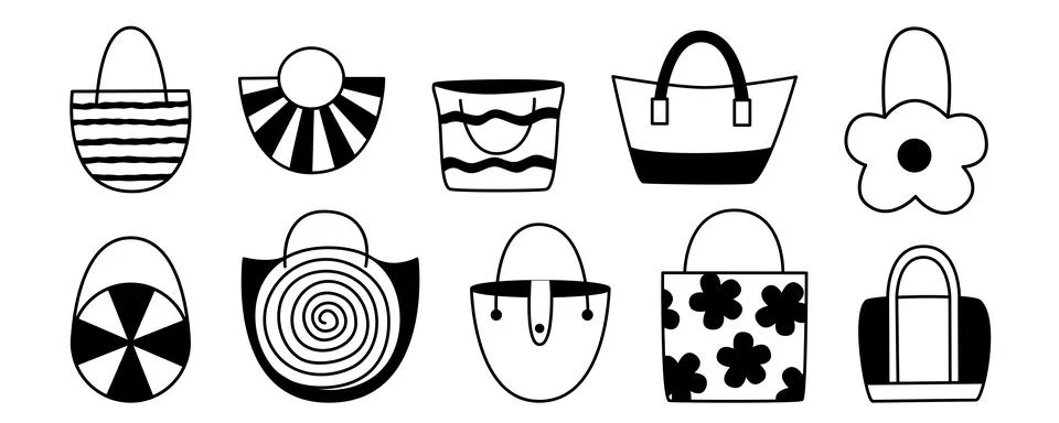 Hand drawn set of womens beach bags イラスト素材