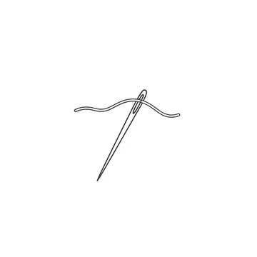 Hand drawn sewing needle with thread sketch graphic Illustration