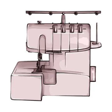 Hand-drawn sewing overlock retro sketch for your design. A modern illustration 库存插图