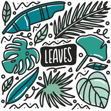 Hand drawn shape leaf doodle set Stock Illustration