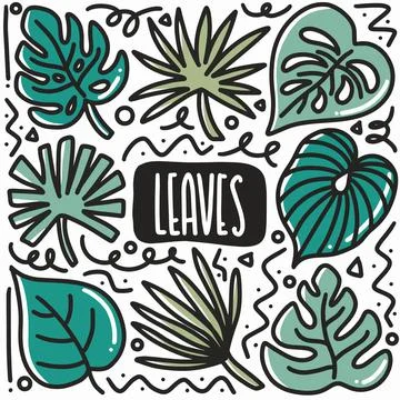 Hand drawn shape leaf doodle set Stock Illustration