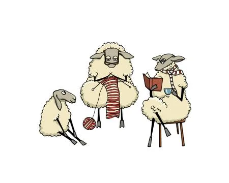Hand drawn sheep characters Stock Illustration