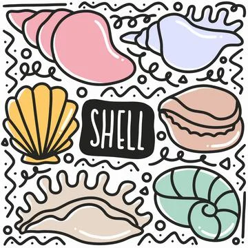 Hand drawn shells doodle set Stock Illustration