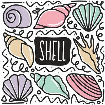 Hand drawn shells doodle set Stock Illustration