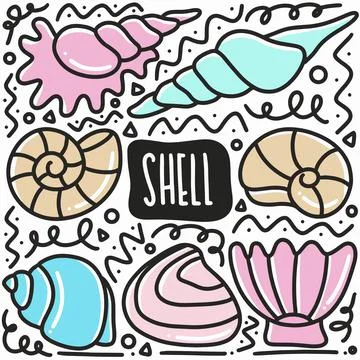 Hand drawn shells doodle set Stock Illustration