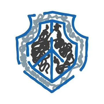 Hand drawn shield protecting peace sign scribble illustration イラスト素材