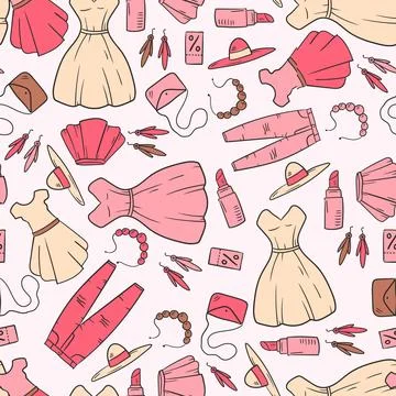 Hand drawn shopping pattern illustration Stock Illustration