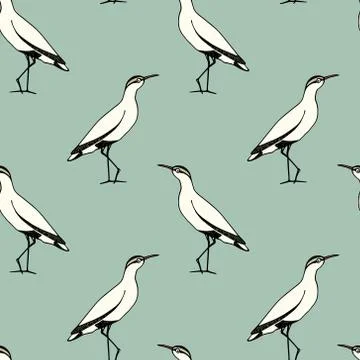 Hand drawn shorebird pattern Illustrazione stock