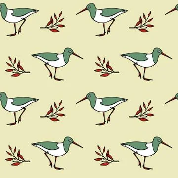 Hand drawn shorebird pattern Stock Illustration