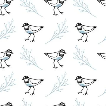 Hand drawn shorebird pattern Stock Illustration