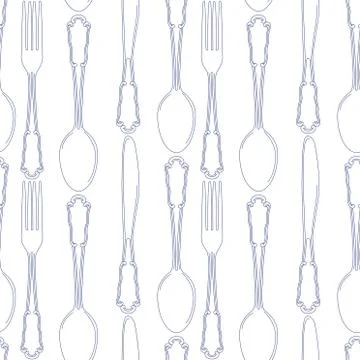 Hand drawn silverware icons seamless pattern background. Stock Illustration